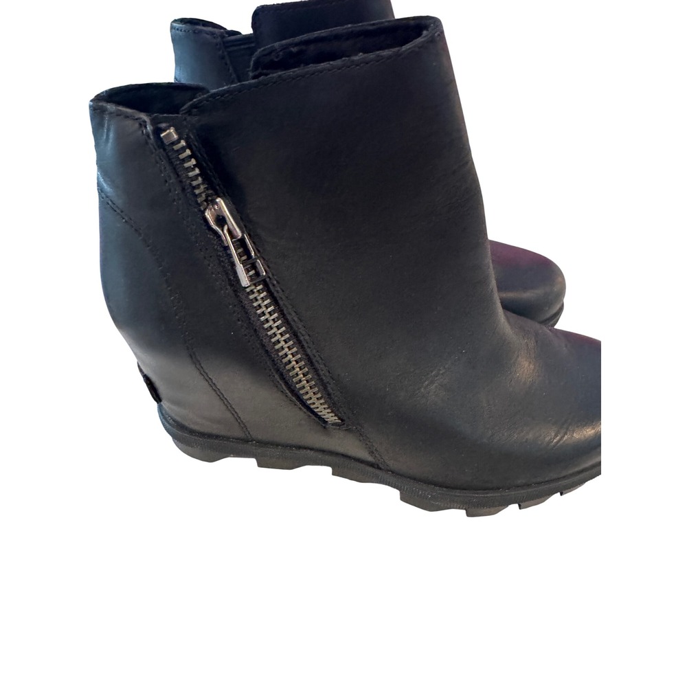 Sorel Joan of Arctic Wedge II Black Leather Ankle Boots Womens 6